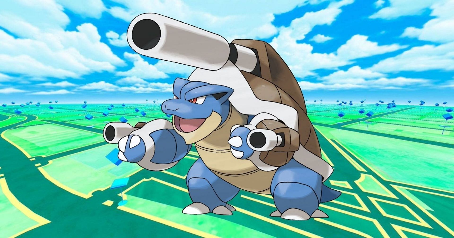 Few Rock-type Pokemon can stand the Water-type assault of Mega Blastoise for long (Image via Niantic)