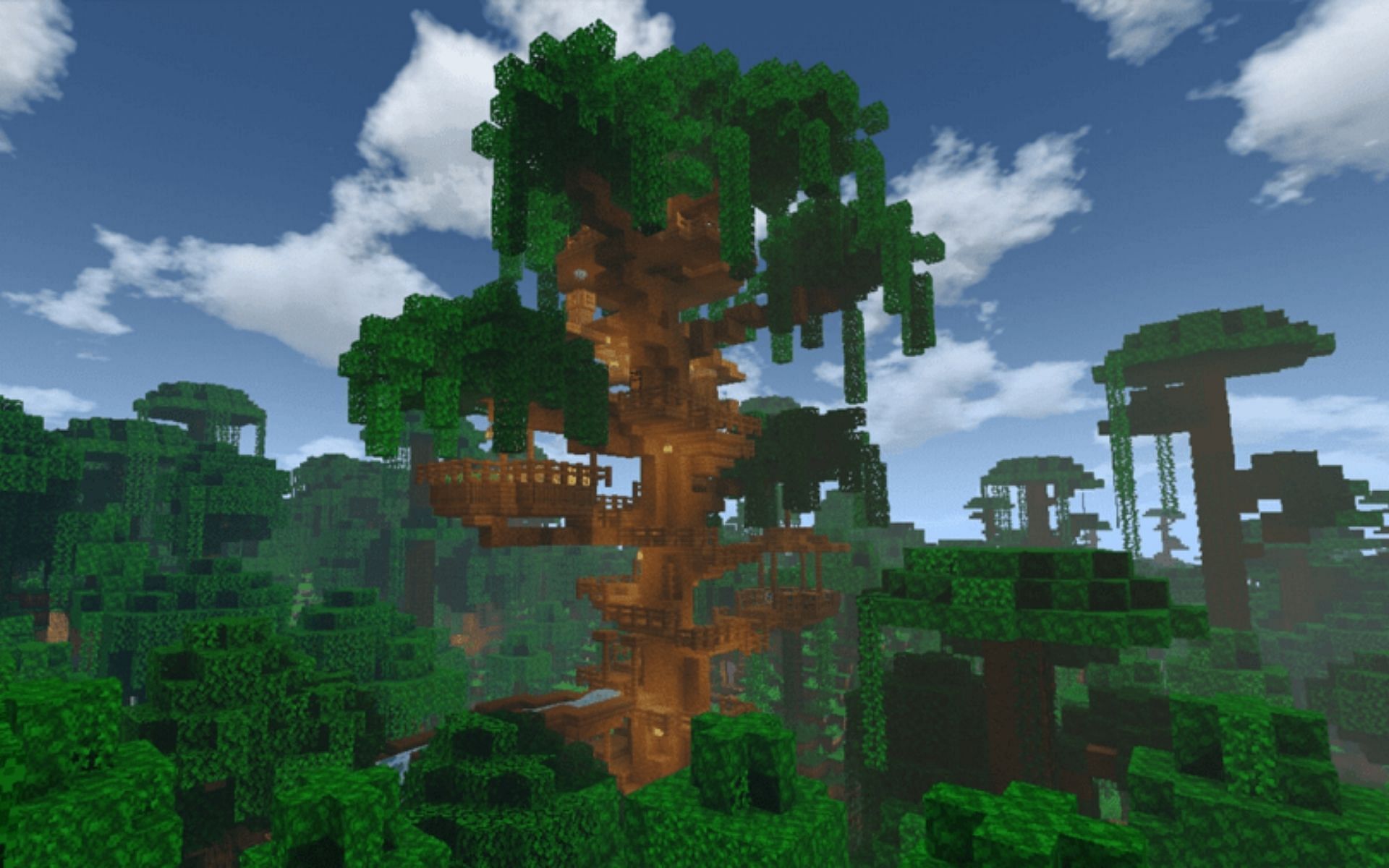 A Minecraft jungle treehouse created by Gemma (Image via MCPE Addons)