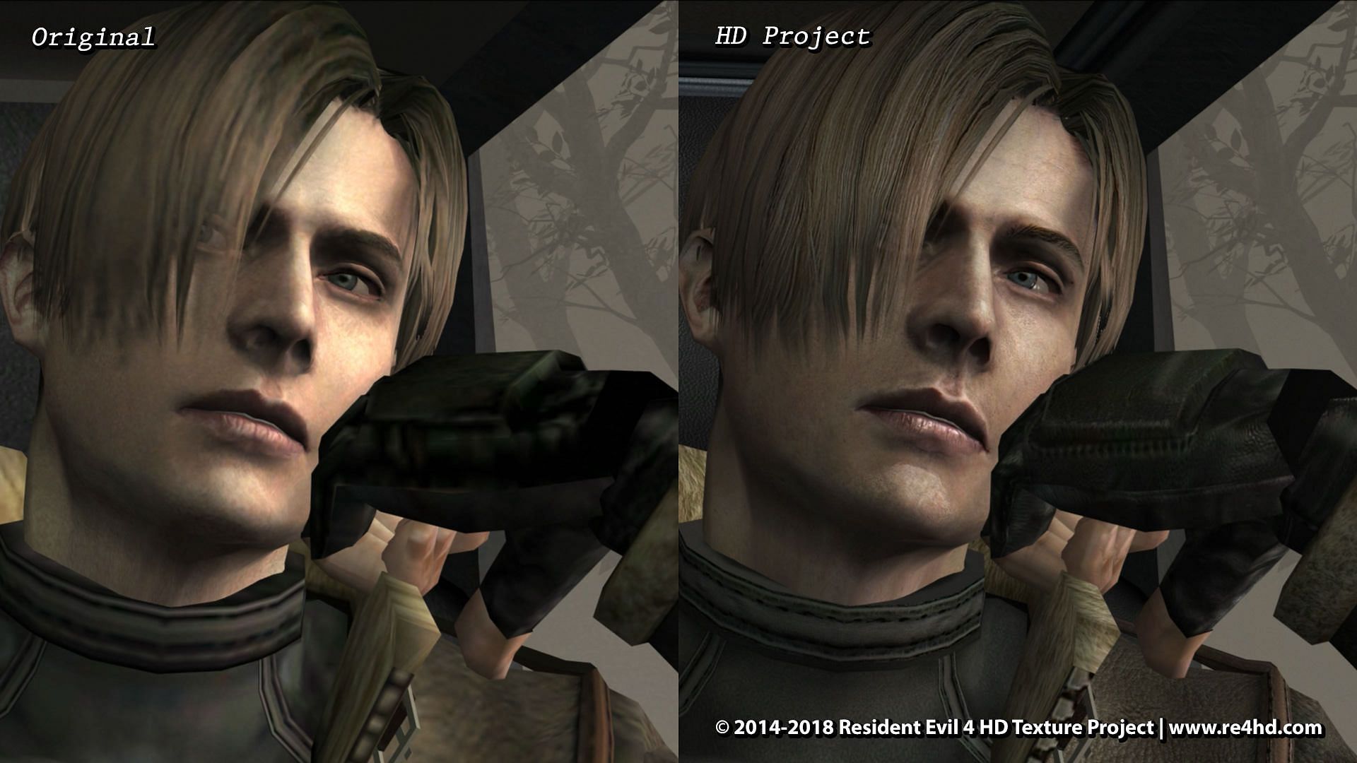 The game&#039;s improved textures with the HD Project mod (Image via re4hd.com)