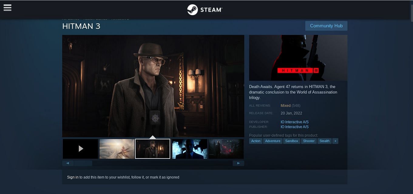 Hitman 3 gets Mixed reviews on Steam (Image via Steam)