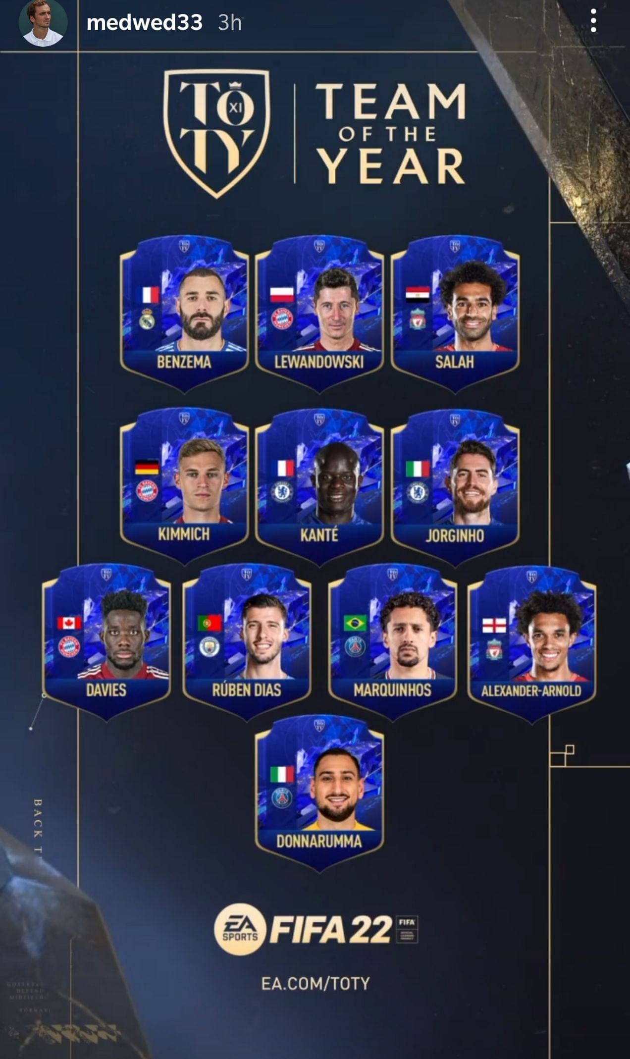 A screenshot of the 2021 US Open winner&#039;s FIFA Team of the Year