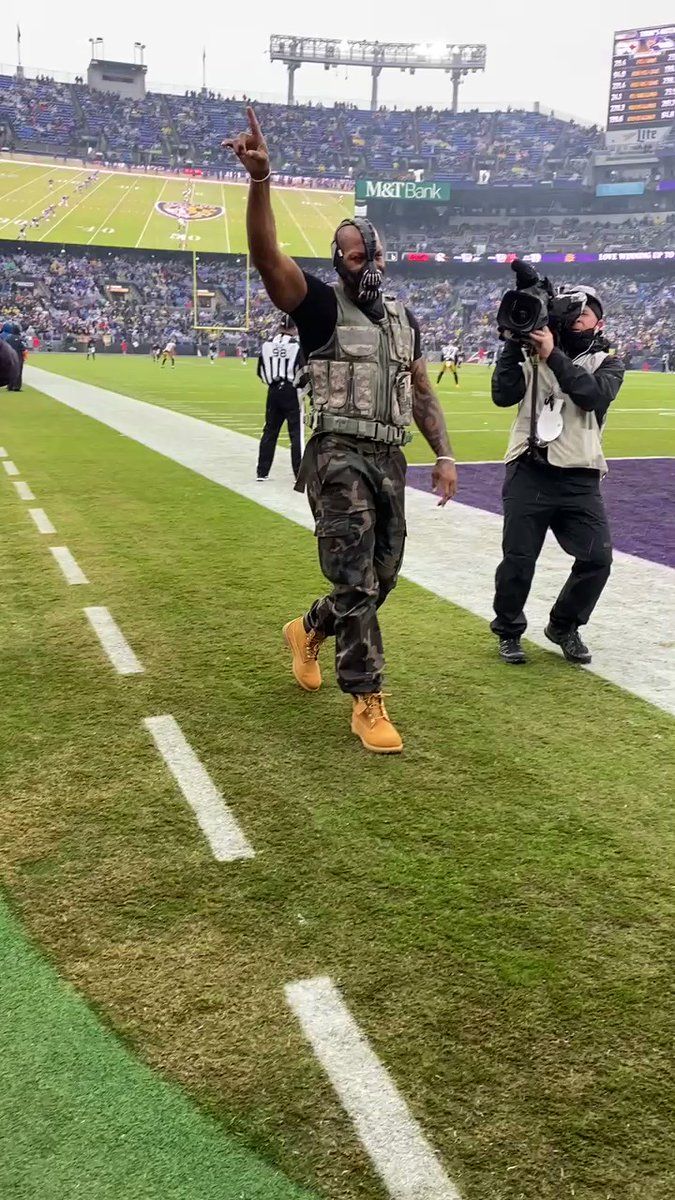 Baltimore Ravens OLB Terrell Suggs (55) celebrates after making an  interception during the first quarter a preseason matchup against the  Washington Redskins at M&T Bank Stadium in Baltimore, MD on August 29