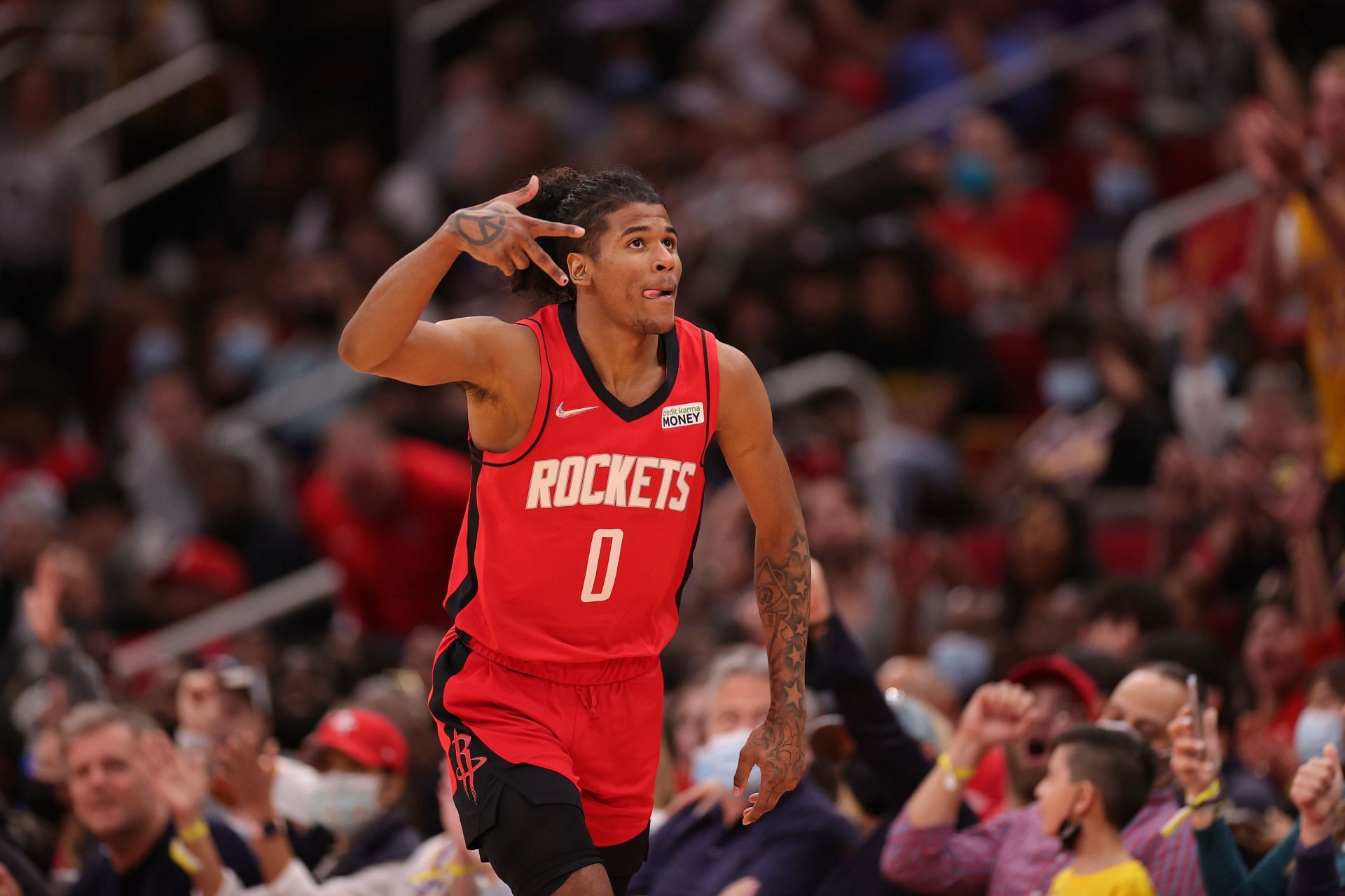 Jalen Green celebrates a three-pointer