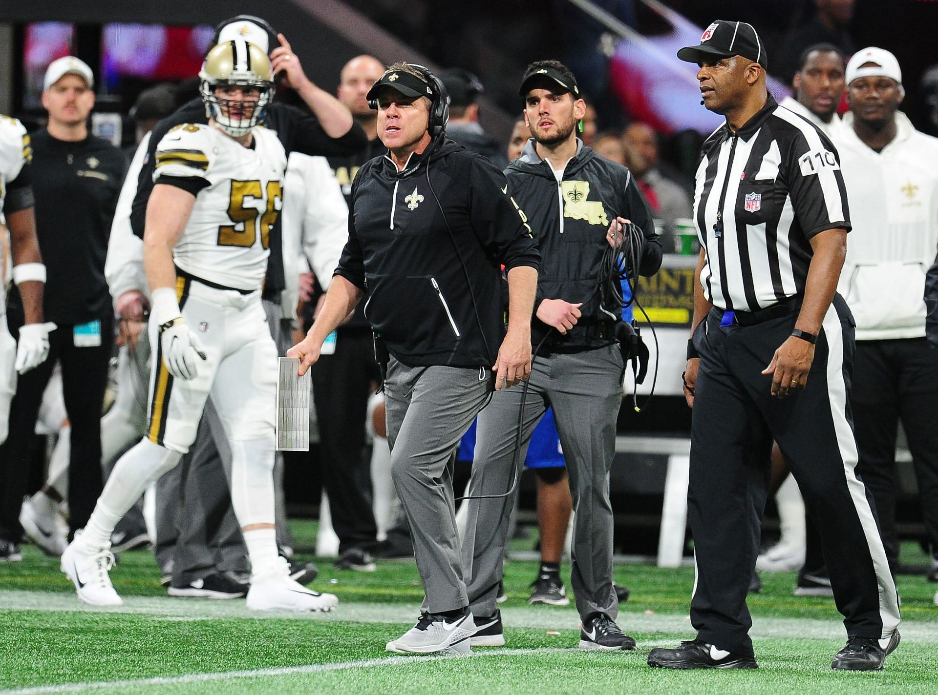 Payton&#039;s overzealous attempt to get officials&#039; attention partially cost the Saints a December 2017 game in Atlanta (Photo: Getty)