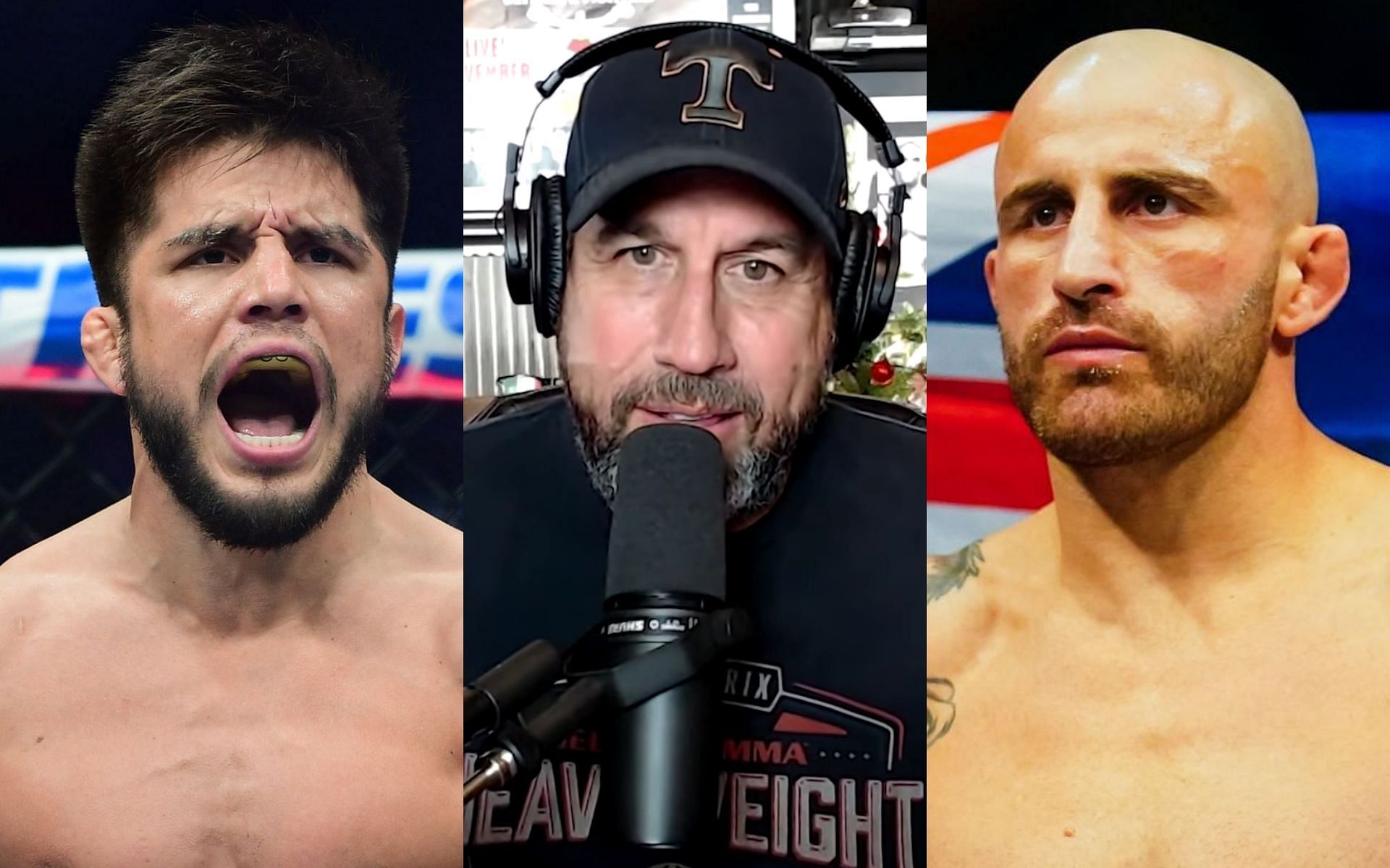 L-R: Henry Cejudo, John McCarthy, and Alexander Volkanovski