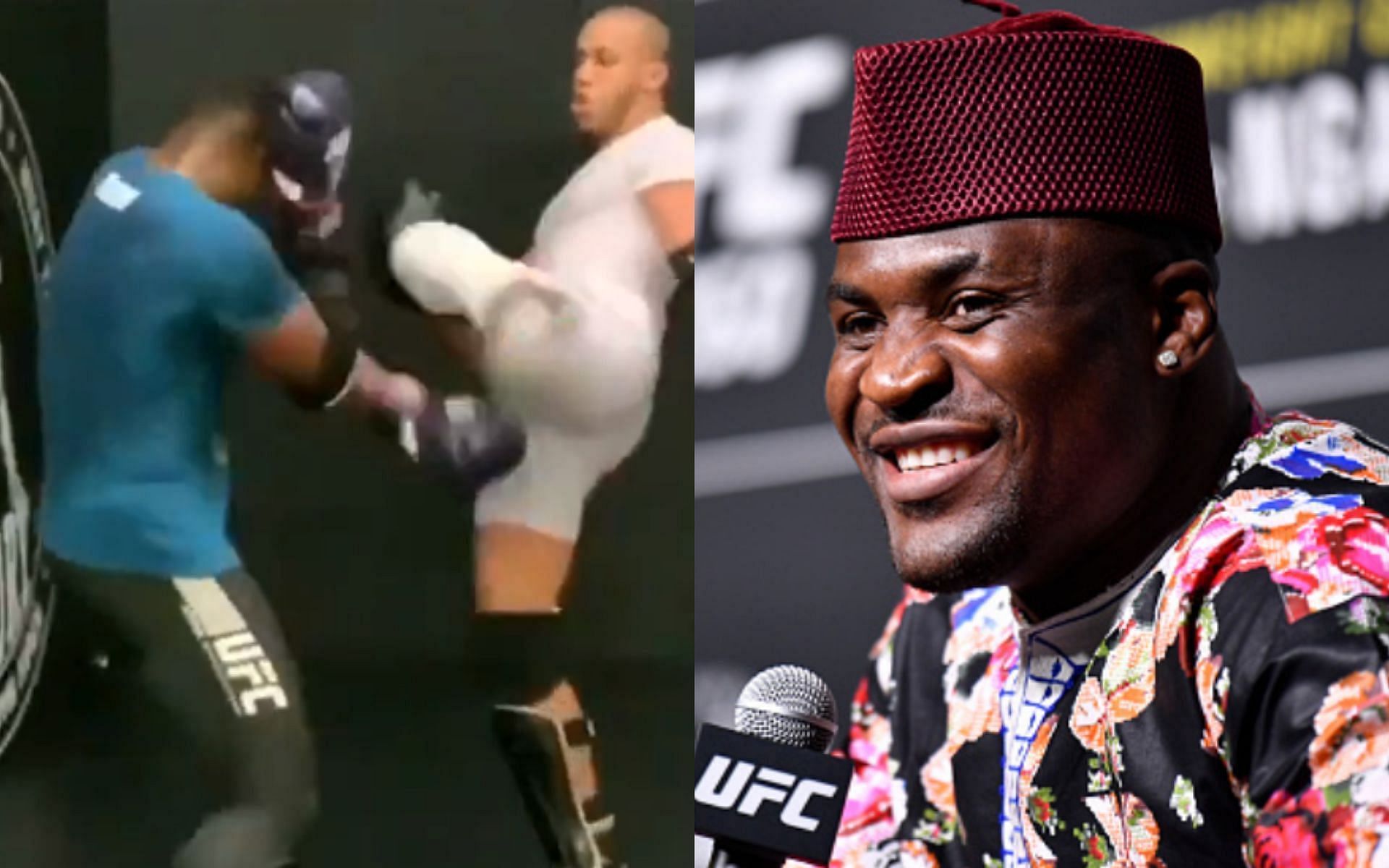 Francis Ngannou will defend his heavyweight title against former teammate Ciryl Gane at UFC 270 (Images courtesy: @btsportufc on Twitter; Getty)