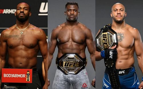 Jon Jones, Francis Ngannou, and Ciryl Gane (left to right)