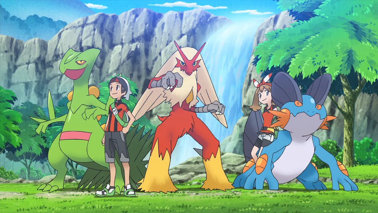 Blaziken front and center alongside Swampert and Sceptile (Image via The Pokemon Company)