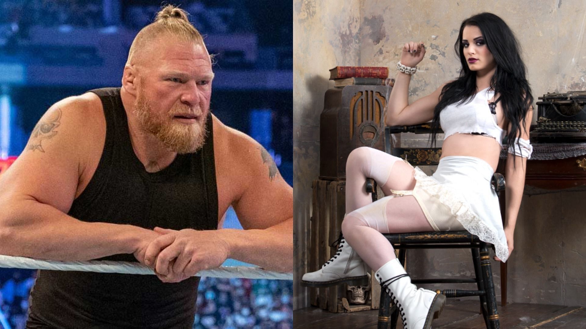 Brock Lesnar (left); Paige (right)