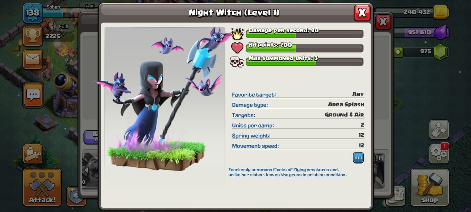 Clash of Clans Night Witch (Image via Sportskeeda)