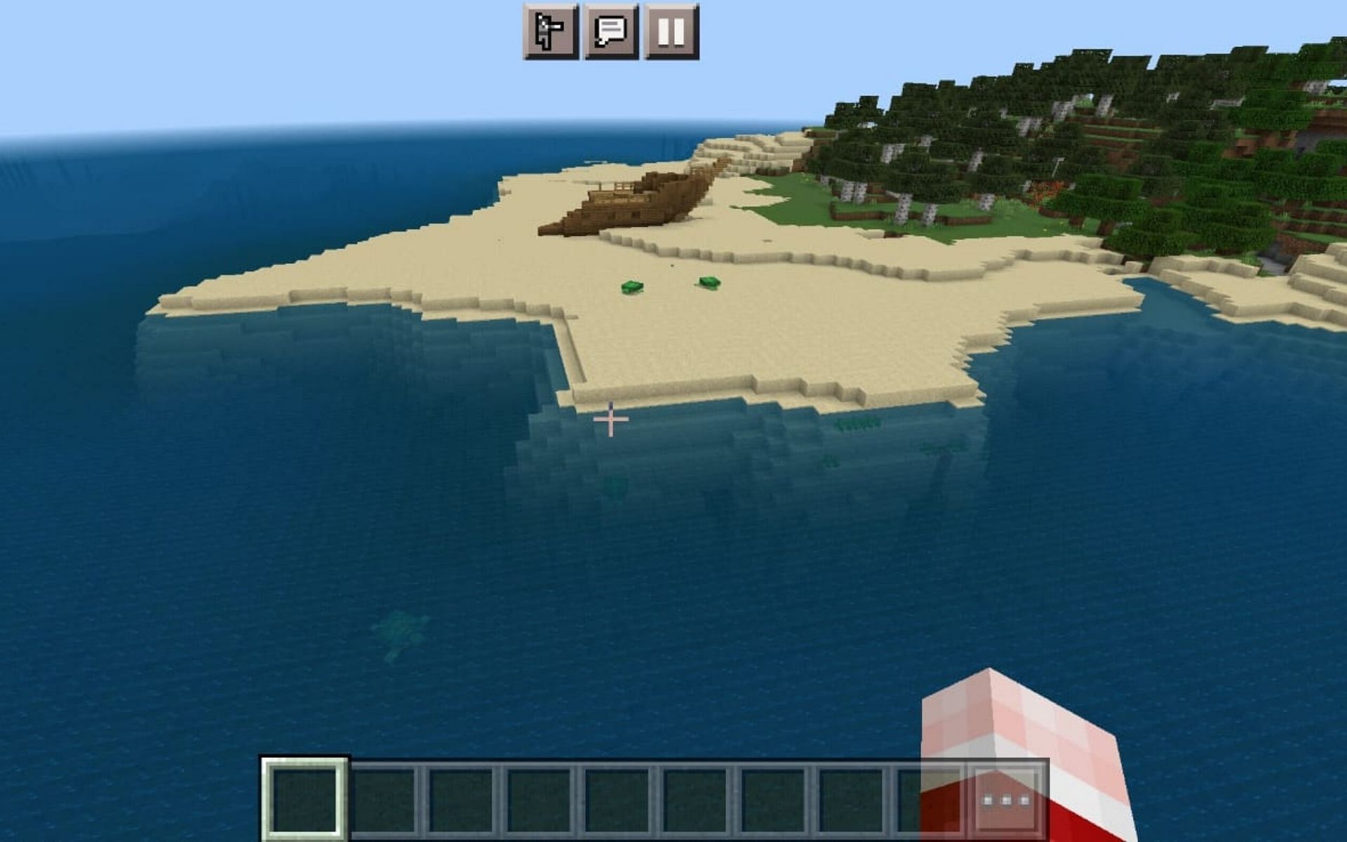 Crashed shipwreck on the beach (Image via Minecraft)