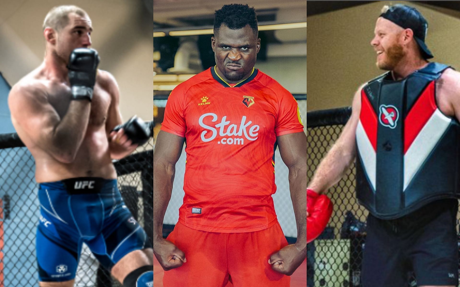 (L to R) Sean Strickland via Twitter @SStricklandMMA, Francis Ngannou and Eric Nicksick via Instagram @francisnagnnou, @eric_xcmma