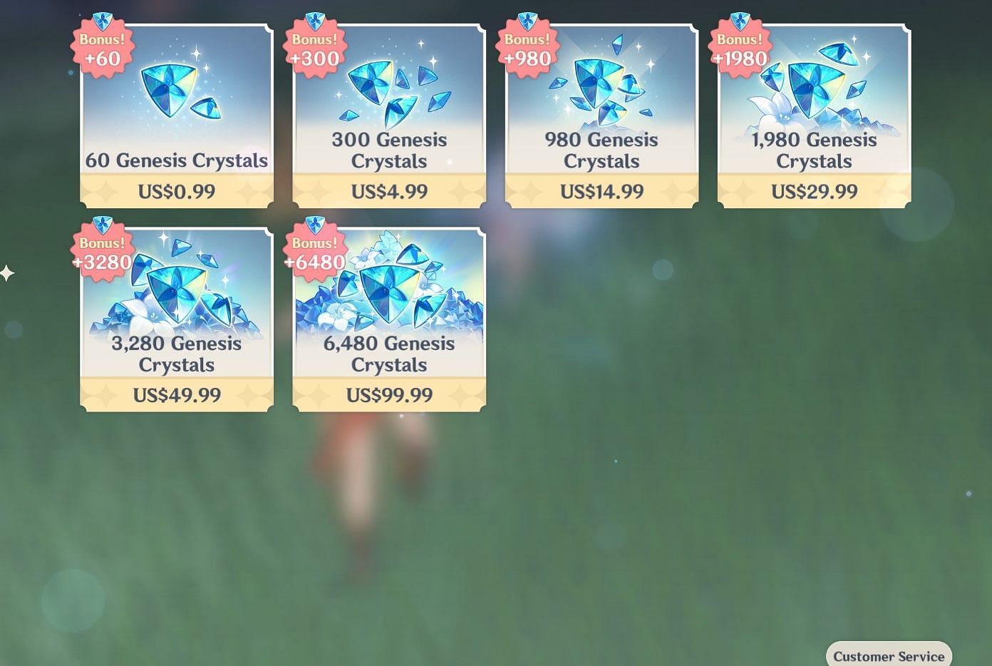 The Crystal Top-Up bundles in USD (Image via Genshin Impact)