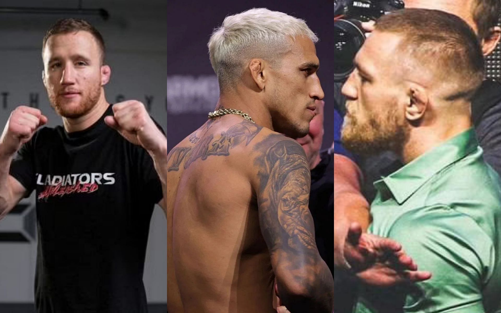 Justin Gaethje (left) , Charles Oliveira (middle), and Conor McGregor (right)