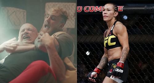 Cris Cyborg (right) made a cameo appearance in Jake Paul's Dana White diss track