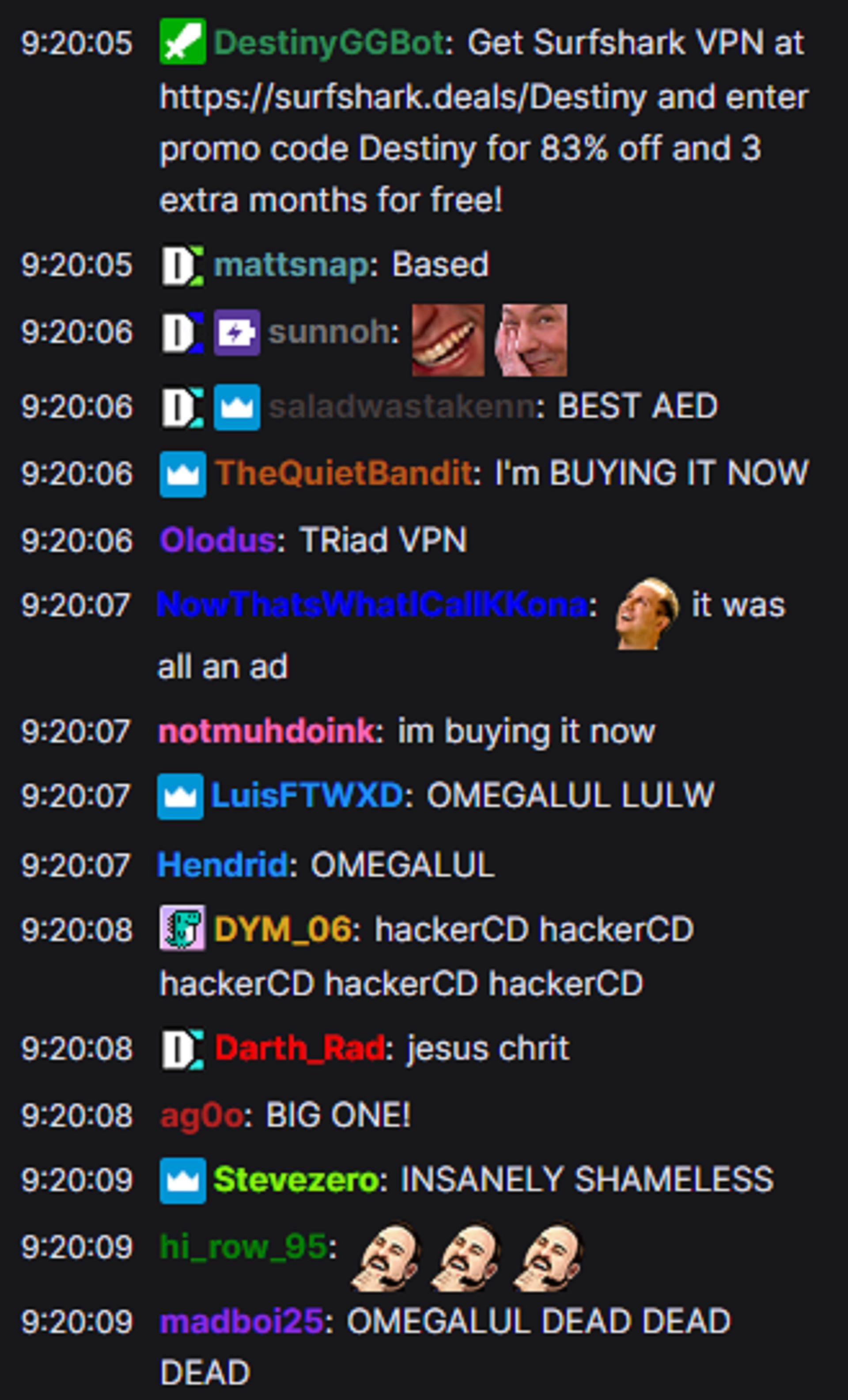 Viewers left in disbelief at this ruthless sponsorship plug (Image via Destiny/Twitch)