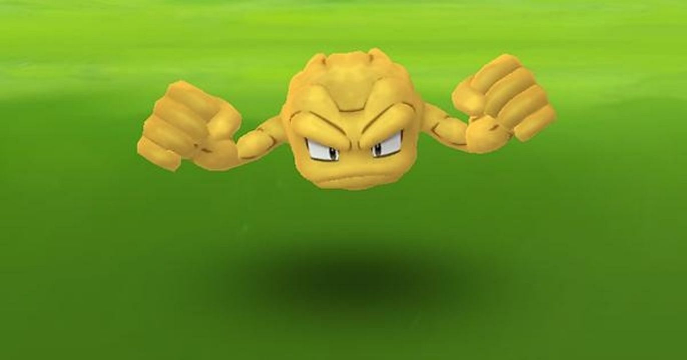 Shiny Geodude as it appears in Pokemon GO (Image via Niantic)
