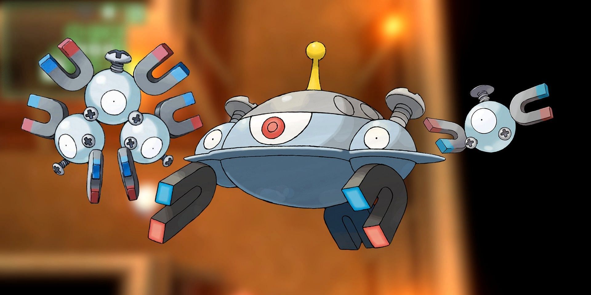 Official artwork for Magnezone and its two pre-evolved forms used throughout the franchise (Image via The Pokemon Company)