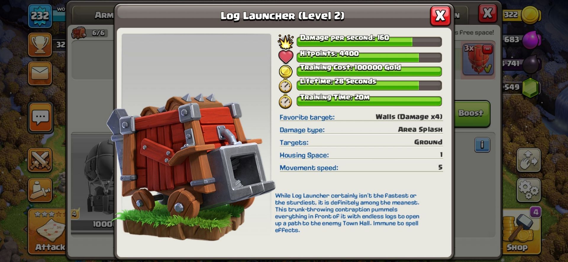 The Log Launcher in Clash of Clans (Image via Sportskeeda)