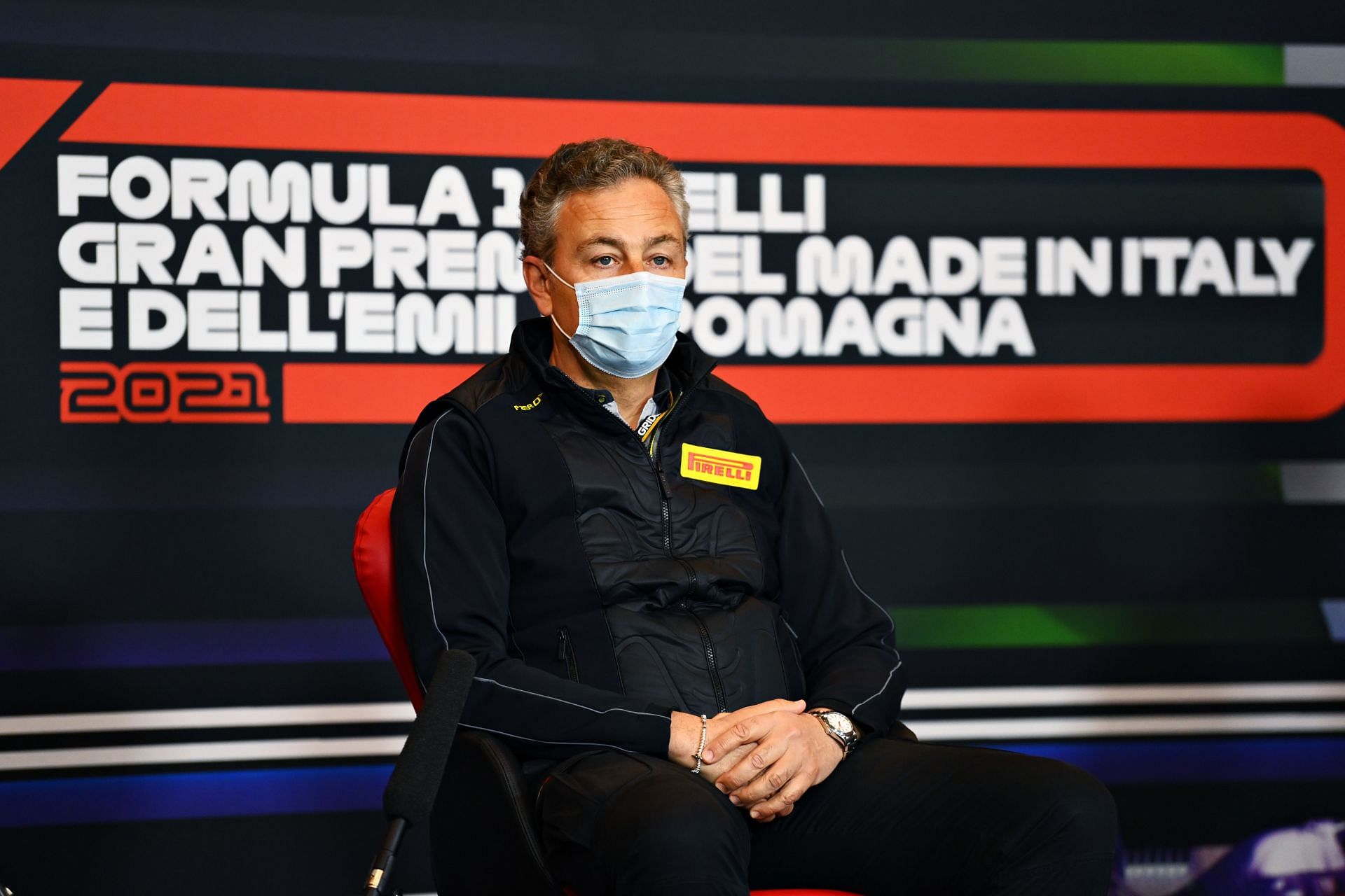 Pirelli F1 boss Mario Isola in conversation with the media (Photo by Clive Mason/Getty Images)