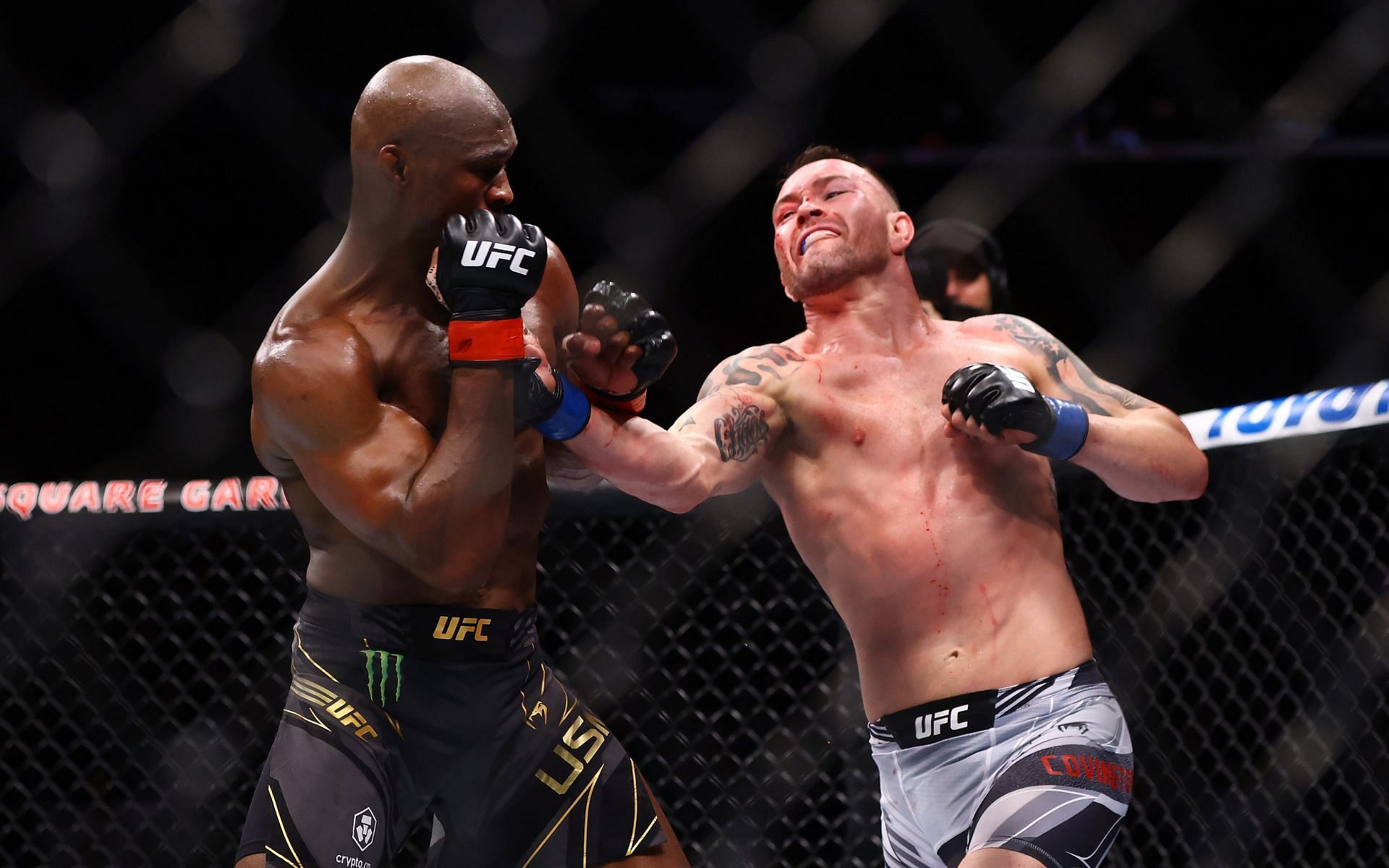 Kamaru Usman (left) in action against Colby Covington (right) at UFC 268 in New York City