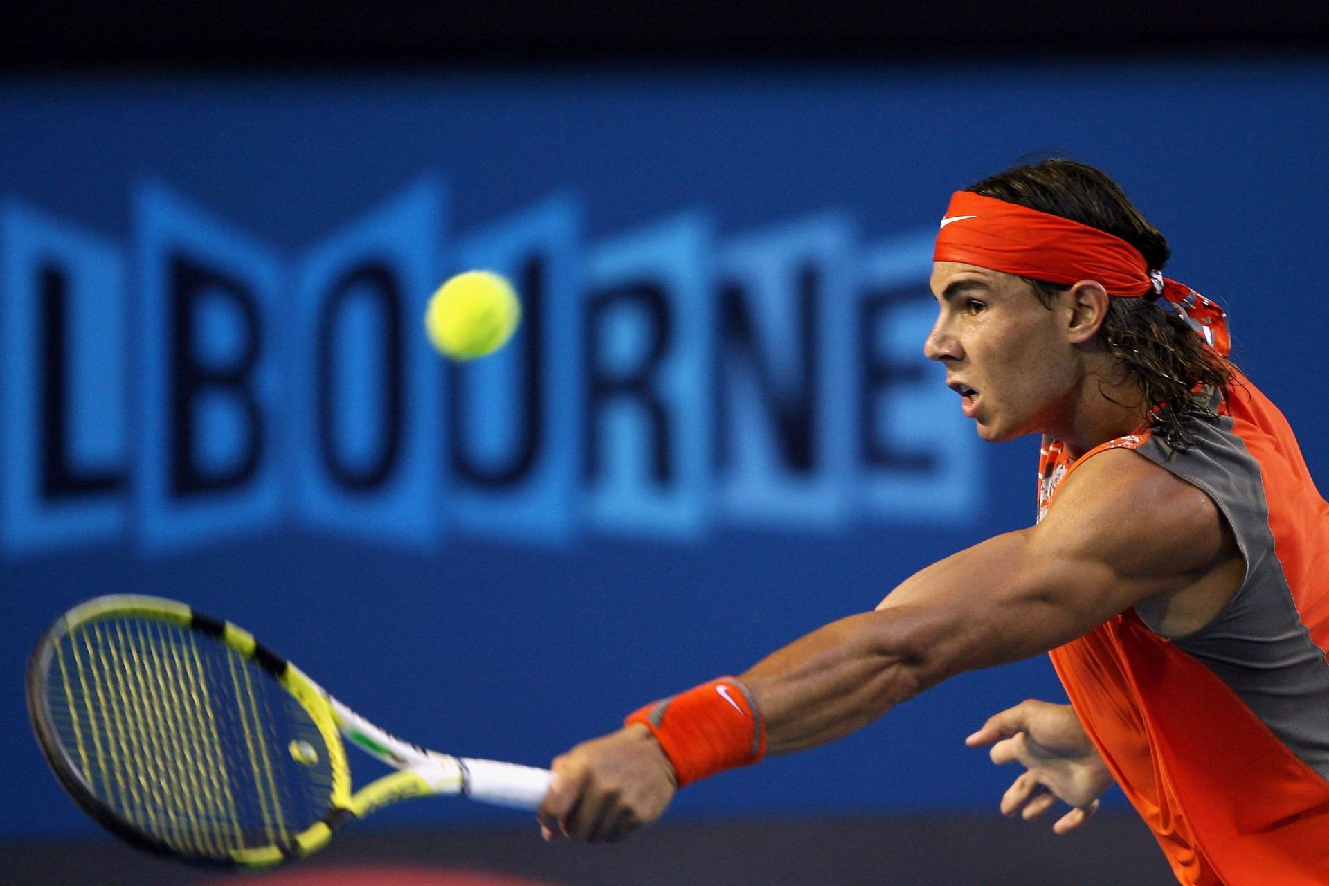 Rafael Nadal during his 6-2, 6-3, 6-2 loss to Jo-Wilfried Tsonga at the 2008 Australian Open