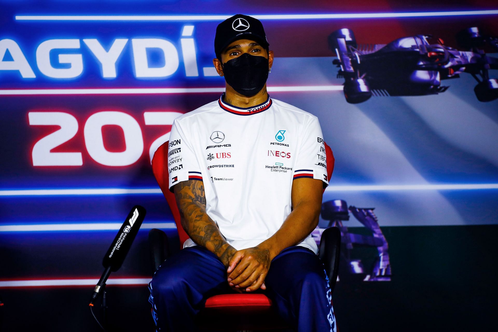 F1 Grand Prix of Hungary - Lewis Hamilton attends the press conference (Photo by Xavi Bonilla - Pool/Getty Images)