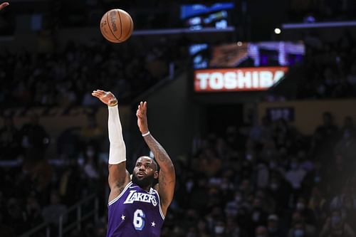 LA Lakers' LeBron James in action during a game