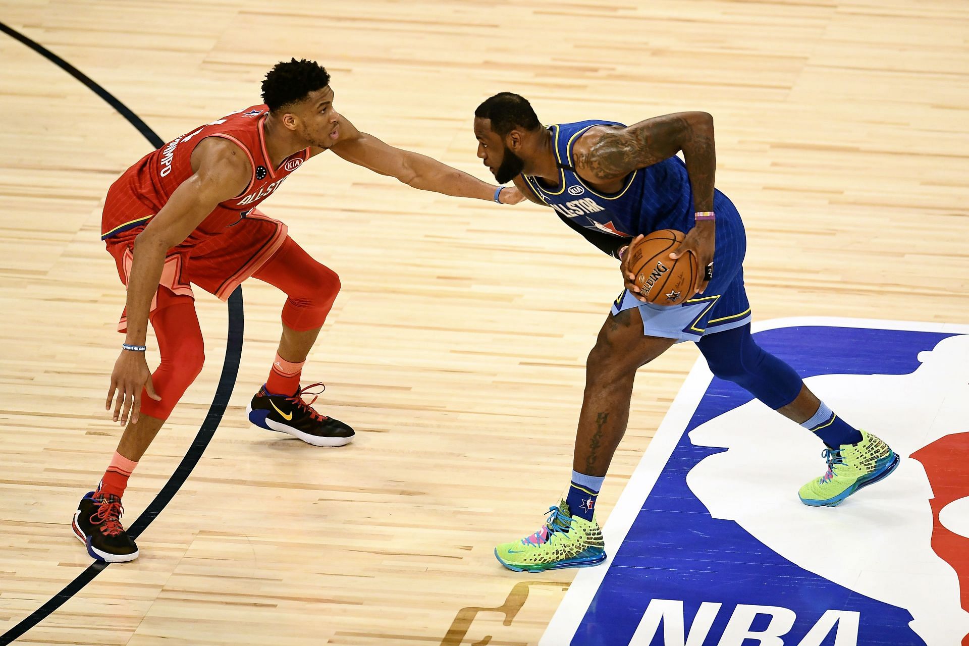 Giannis Antetokounmpo going up against LeBron James at the All-Star Game