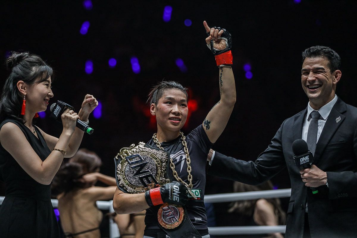 ONE women&#039;s strawweight world champion Xiong Jing Nan (center). [Photo: ONE Championship]