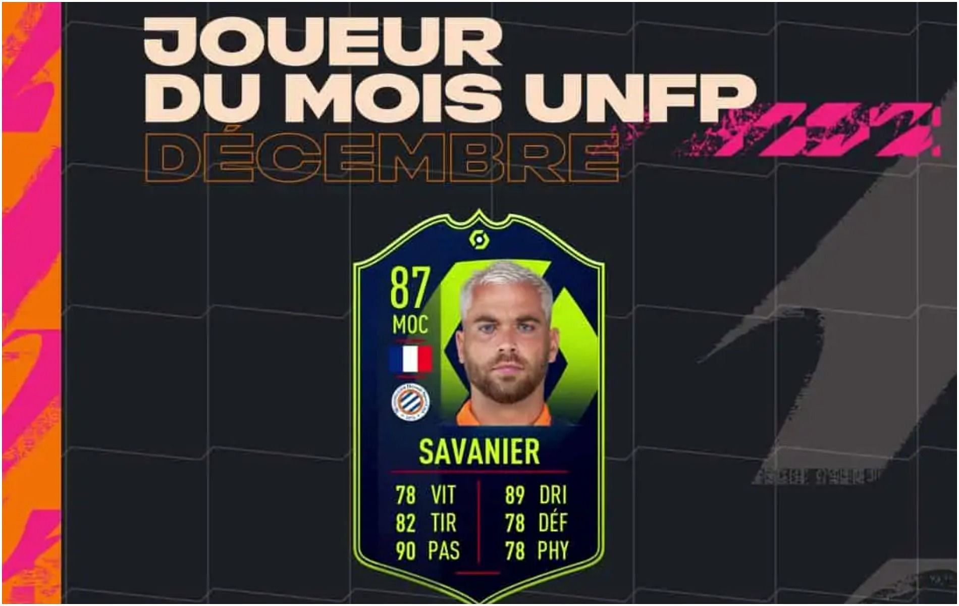 FIFA 22 has revealed the POTM card for Ligue 1 for December (Image via EA Sports)