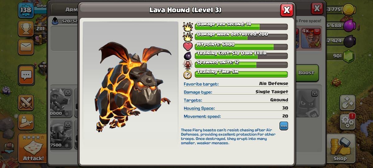clash of clans dark characters lava hound