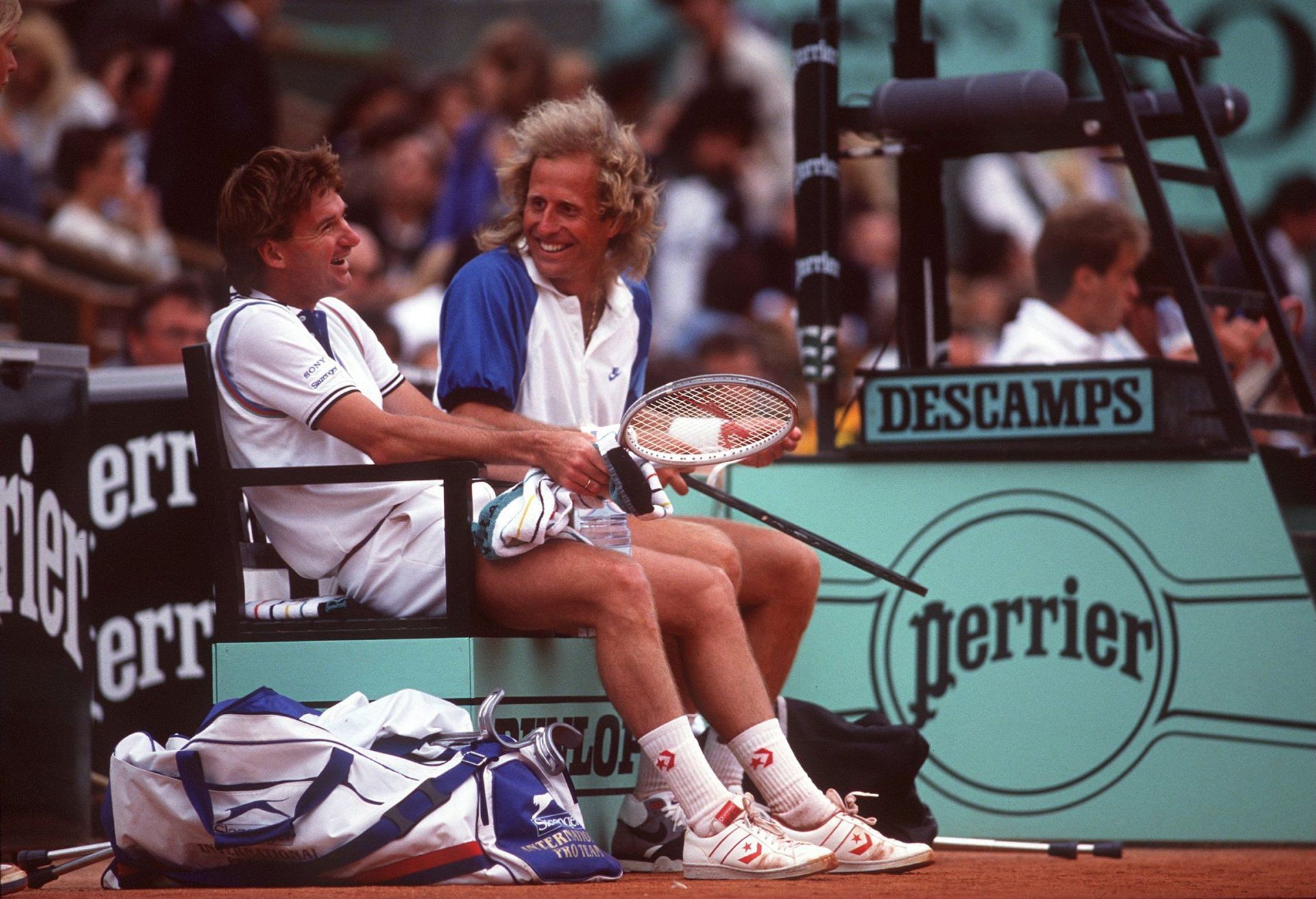 Jimmy Connors (L) and Vitas Gerulaitis (R) at the French Open