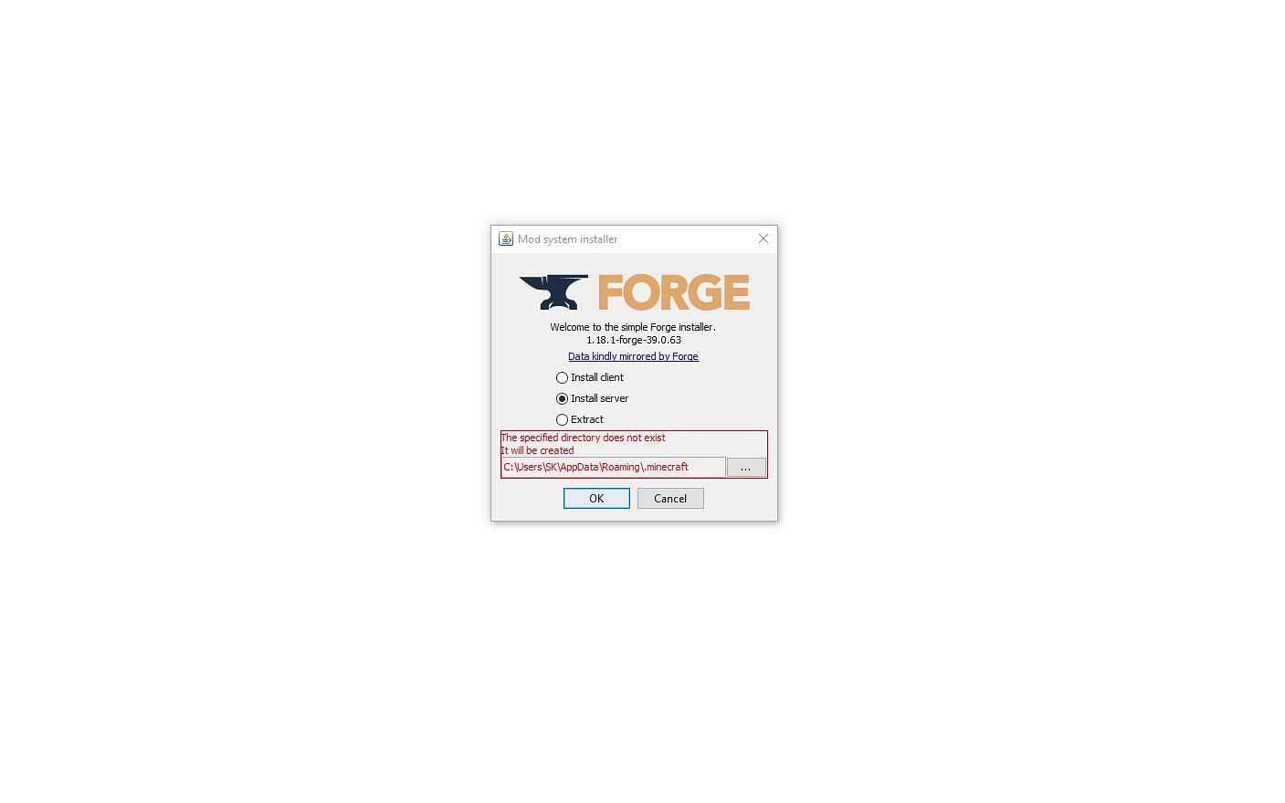 Players must select the install server option (Image via Forge Installer)