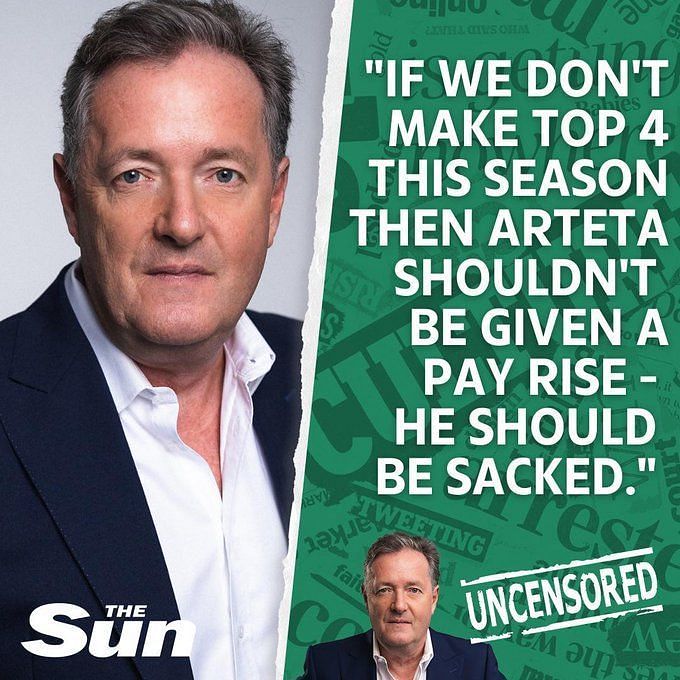 "He Should Be Sacked" - Piers Morgan Blasts Arsenal's Performances ...