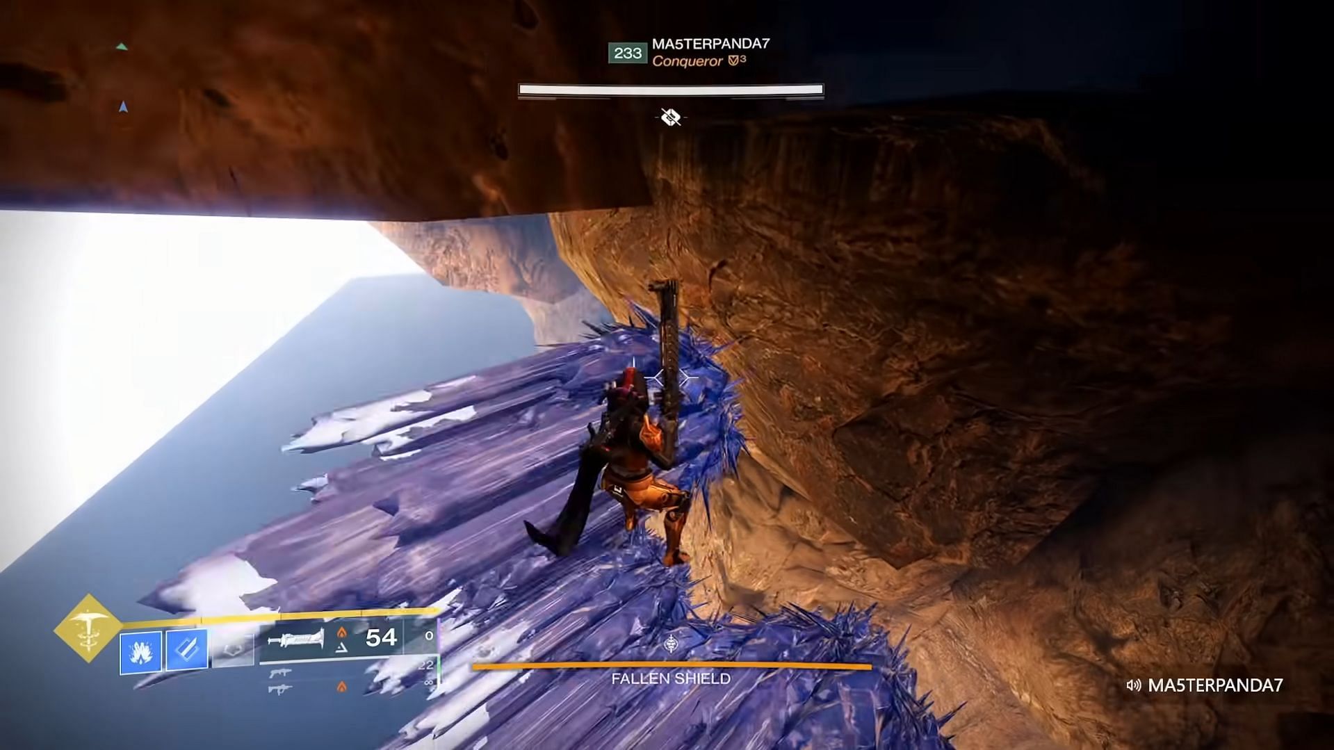 Glacier grenades inside the glitched Fallen Shield domain (Image via YouTube/Cheese Forever)