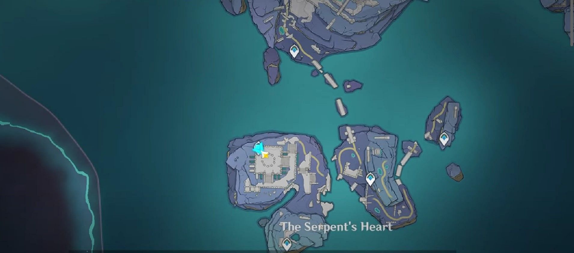 Teleport to The Serpent&#039;s Heart and jump from the cliff to reach the cave and return to this position (Image via Genshin Impact)