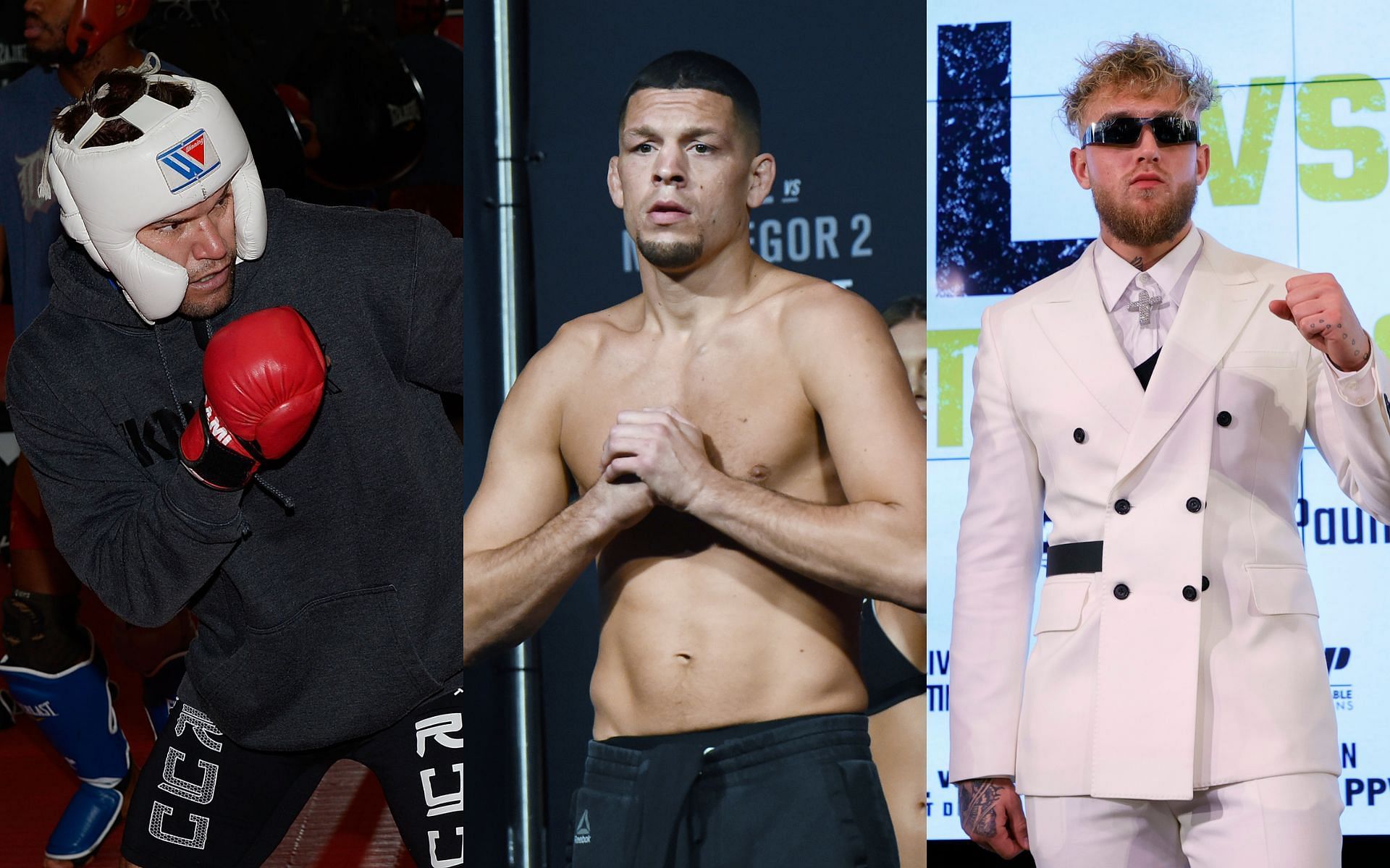 Combat sports superstars Josh Thomson (left), Nate Diaz (center) and Jake Paul (right)