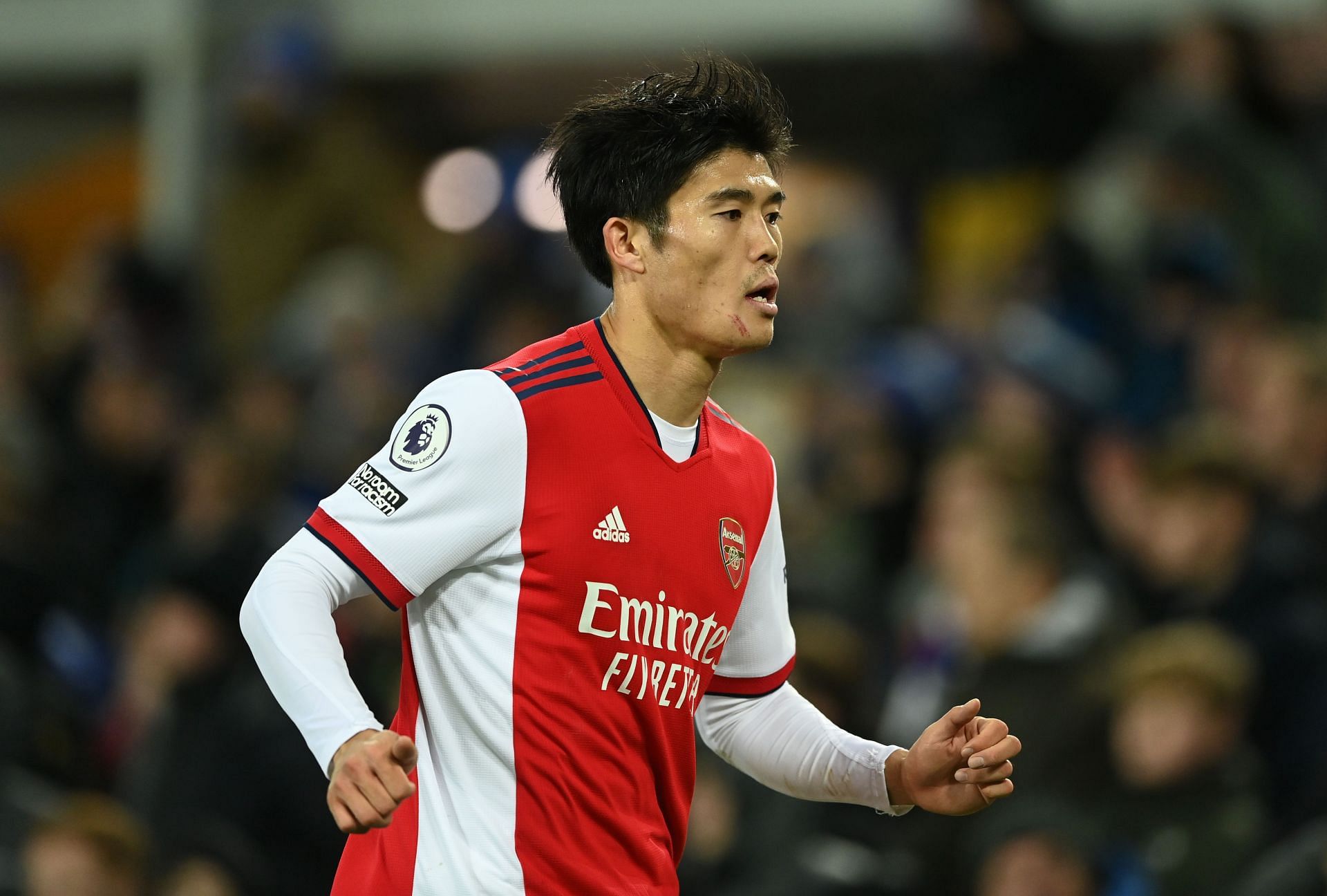 Tomiyasu in action against Everton