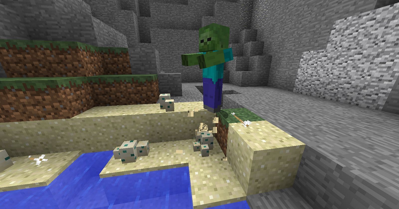 Zombie stomping on the turtle eggs (Image via Minecraft Wiki)