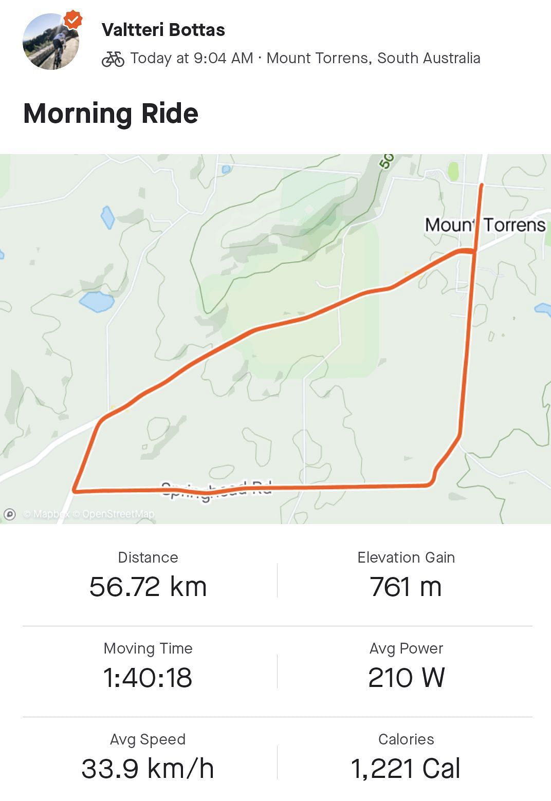 Bottas&#039; race stats on Strava