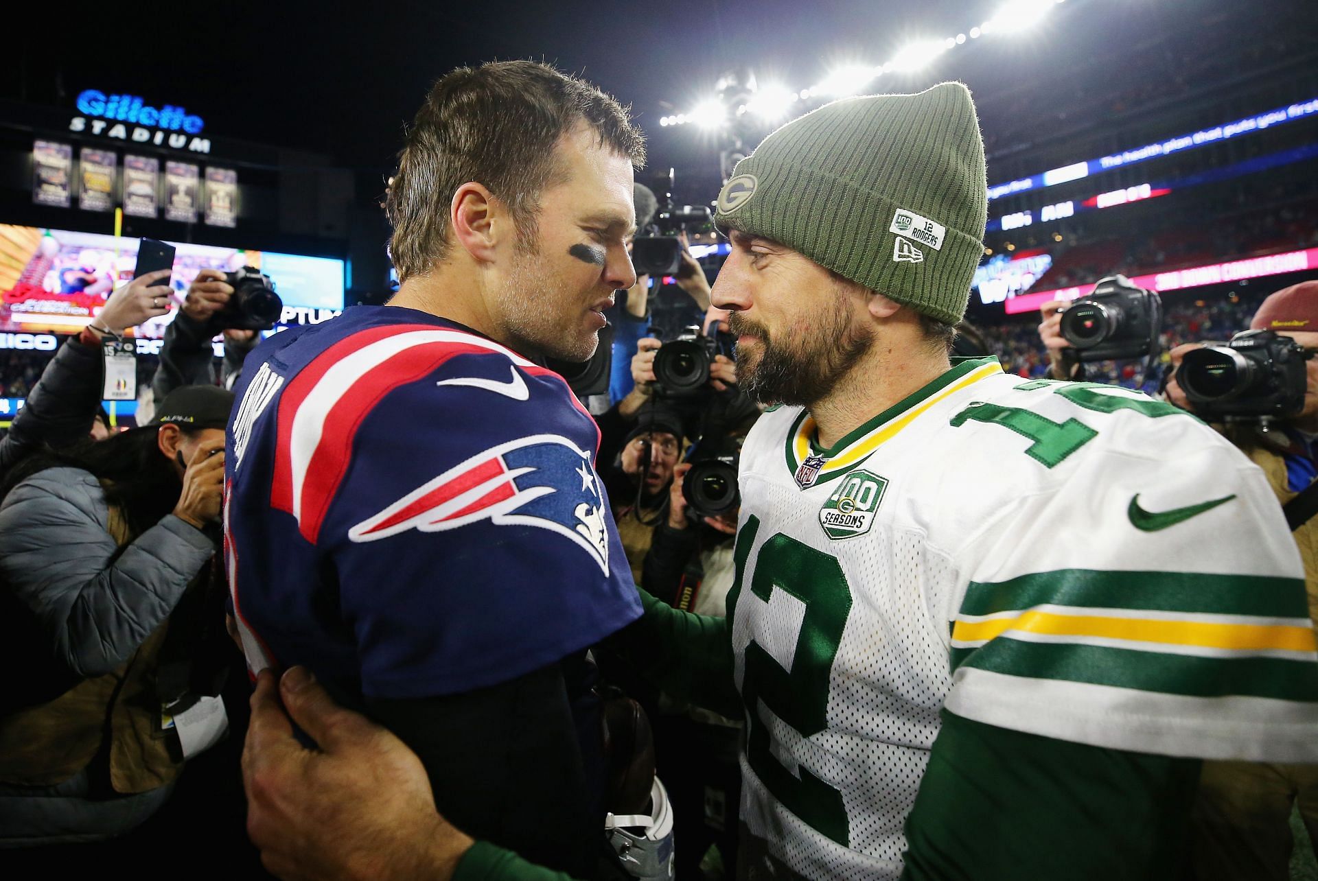 Green Bay Packers quarterback Aaron Rodgers and former New England Patriots quarterback Tom Brady