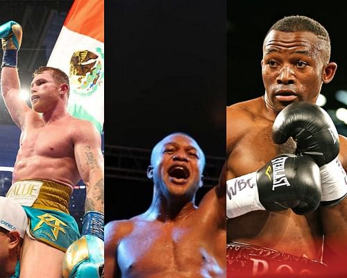 Canelo Alvarez (left), Ilunga Makabu (center), and Thabiso Mchunu (right)