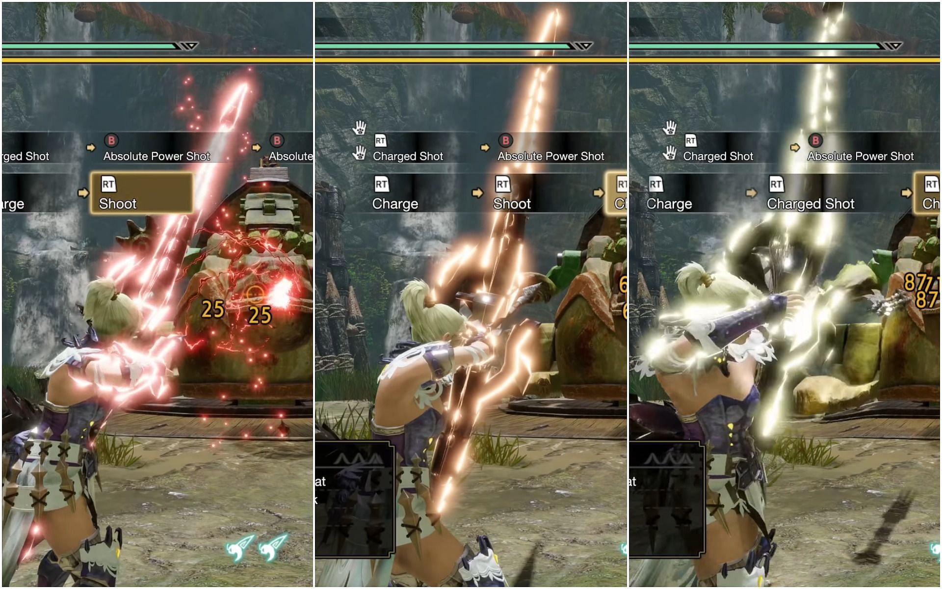 Color of Bow changes based on charge level in Monster Hunter Rise(Image via FightinCowboy/Youtube)