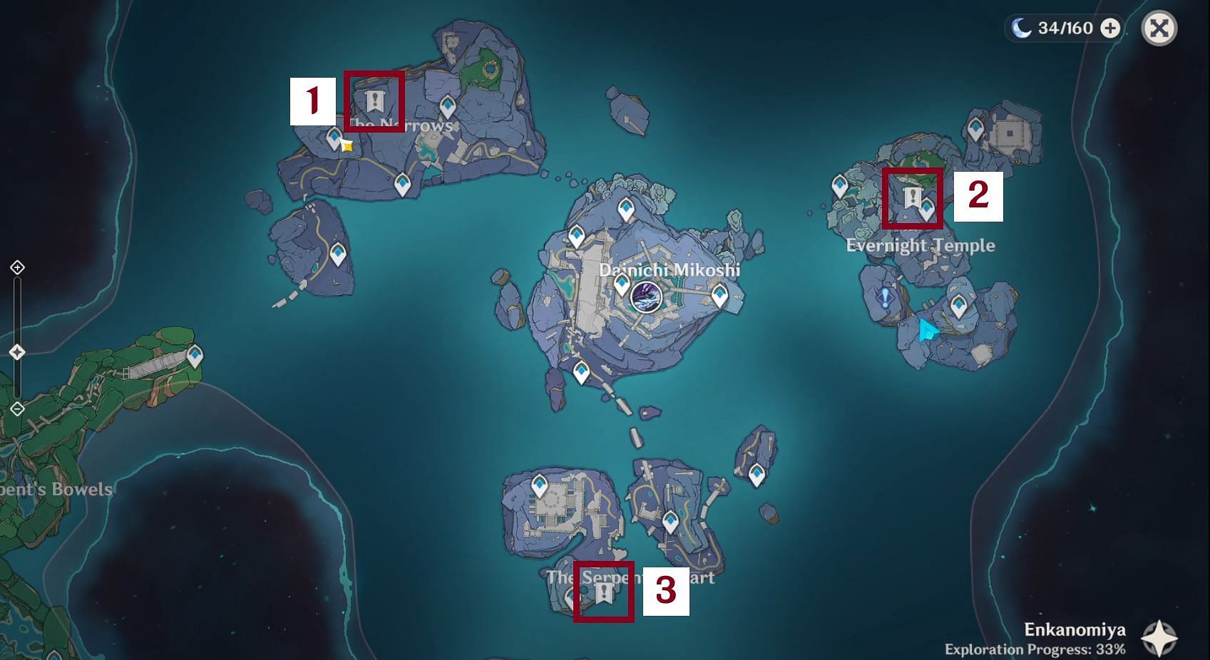 Locations of all challenges on the map (Image via Genshin Impact)