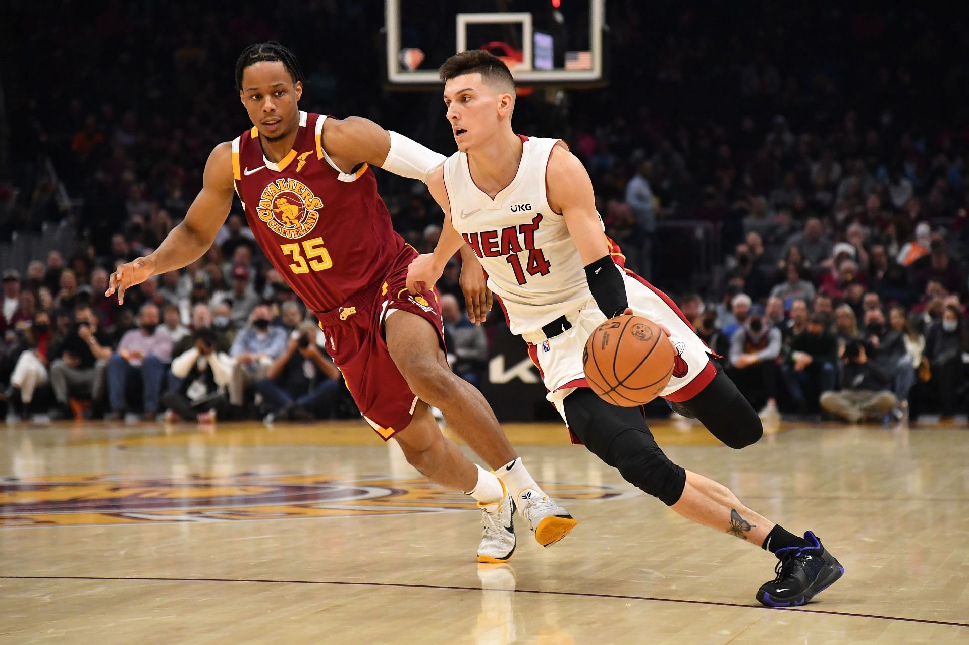 Tyler Herro of the Miami Heat in action against the Cleveland Cavaliers.