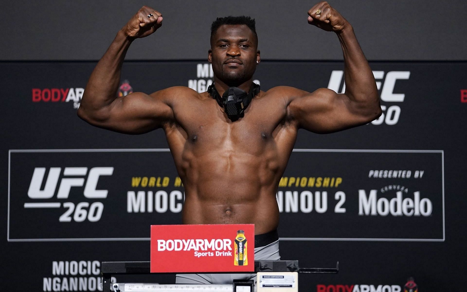 Francis Ngannou receives a jacket from USADA for 50 clean tests