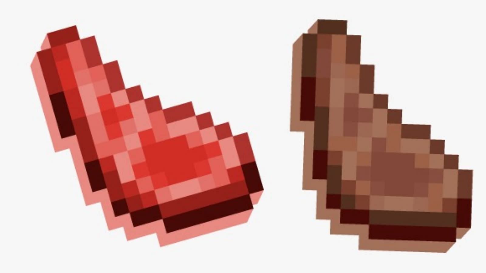 Raw mutton compared to its cooked counterpart (Image via Mojang)