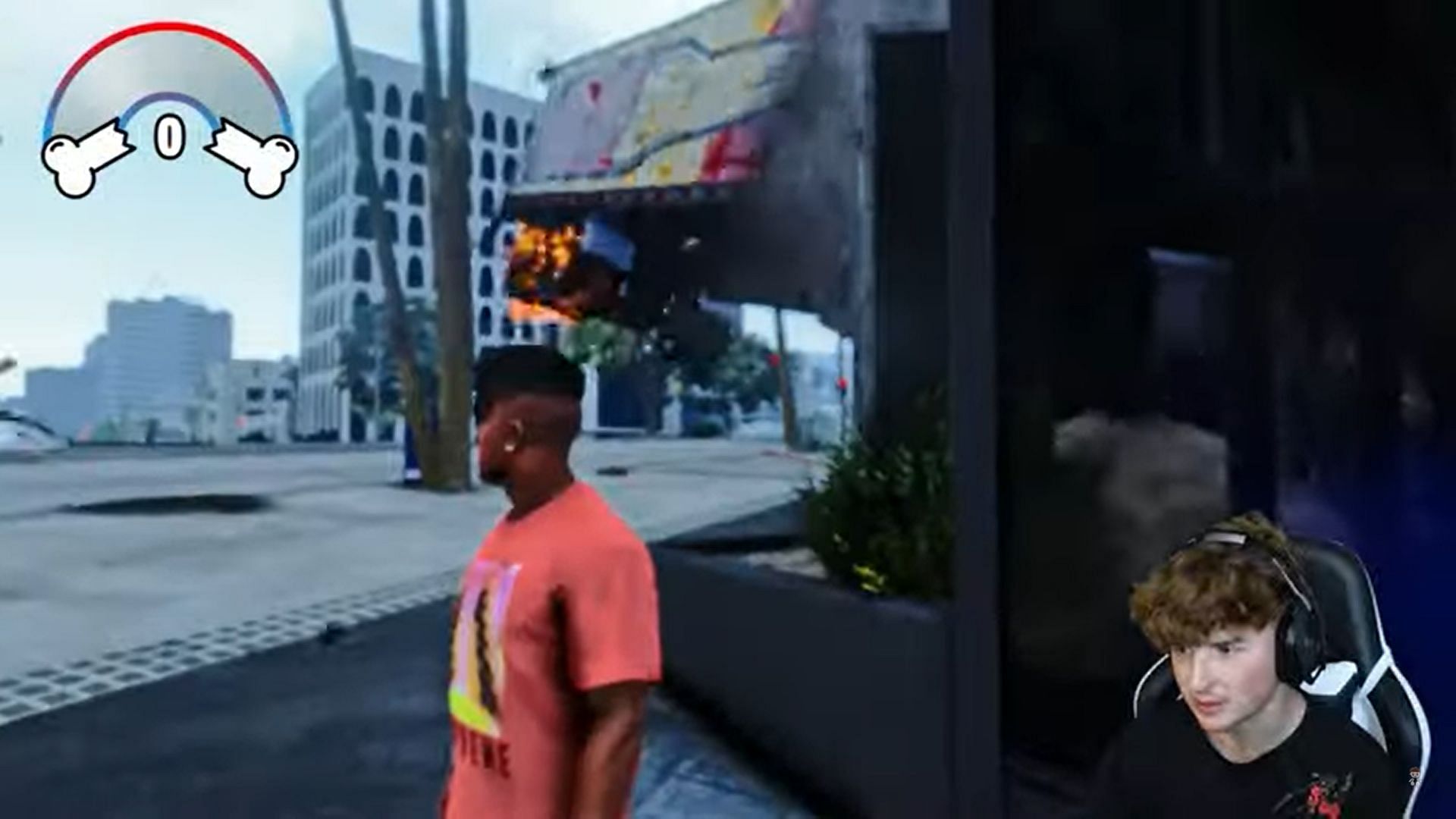 Flaming vehicles throwing themselves around in GTA 5 (Image via Sportskeeda)