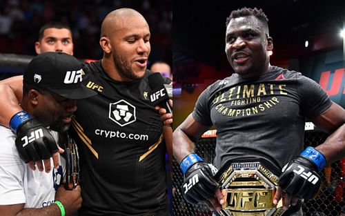 Fernand Lopez (left); Ciryl Gane (center); Francis Ngannou (right)